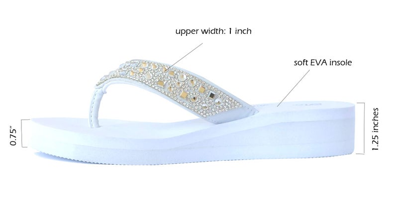 REDVOLUTION New Women's Rhinestone Sandals High | Low Platform T-Strap Jewel Sandals High Wedge Flip Flops (Bubbly-L [white], numeric_10) - Image 4